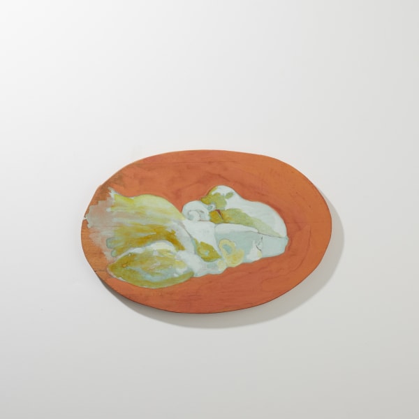 Tilke Elkins, OTHER ANIMALS I ALMOST SEE: Orange with yellow-green figures, 2018