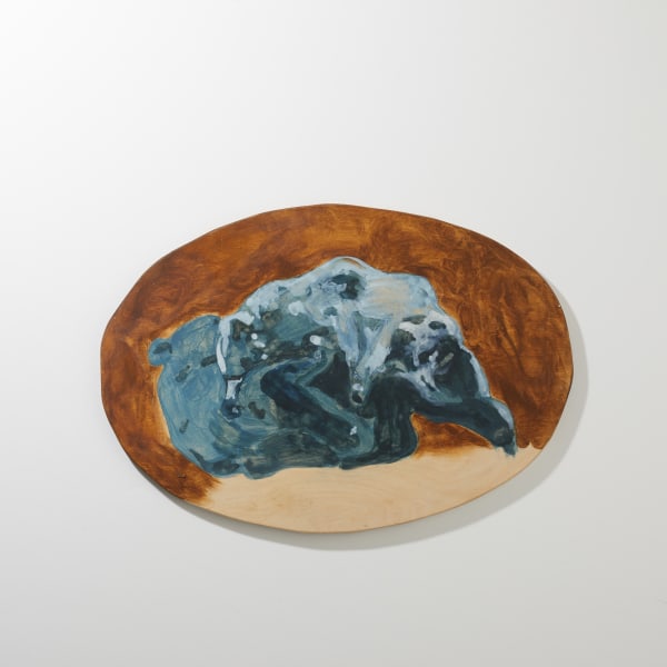 Tilke Elkins, OTHER ANIMALS I ALMOST SEE: Brown with blue figures, 2020