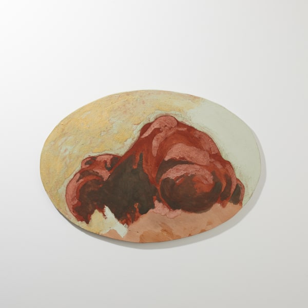 Tilke Elkins, OTHER ANIMALS I ALMOST SEE: Yellow and green with red and grey figures, 2020