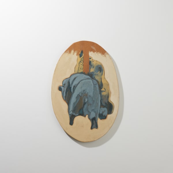 Tilke Elkins, OTHER ANIMALS I ALMOST SEE: Pale cream with blue and dark blue figures, 2018