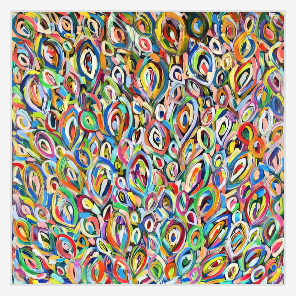 Orna Schneerson Pascal Fantasy in Tulips, 2023 Signed and dated Acrylic on box canvas 100 x 100 cm
