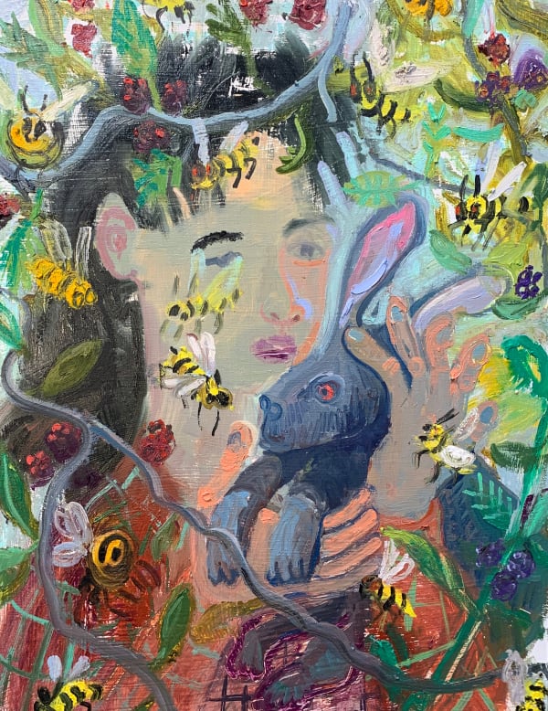Girl With Rabbit Blackberry Picker