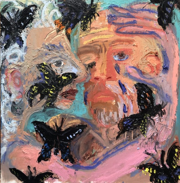 Crying Man With Crone And Black Swallowtails