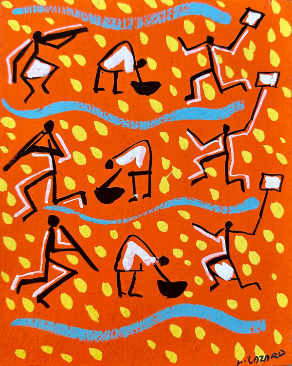 Luckner Lazard, Untitled (Figures in movement on blue road) , 1960's