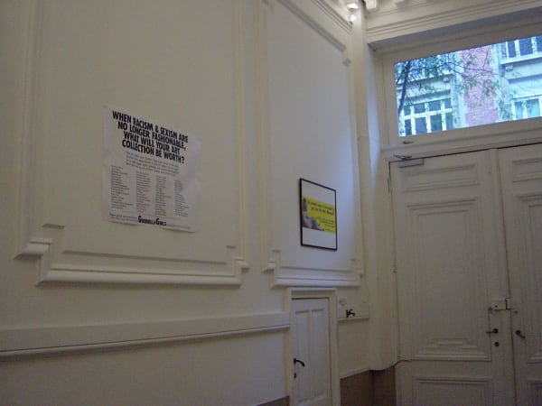 Female Turbulence: exhibition view / group show at Aeroplastics, Rue Blanche Str, Brussels / works by GUERRILA GIRLS