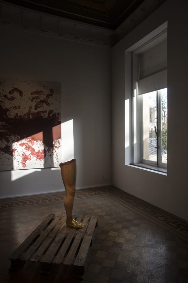 ''Dark Ages'' / exhibition view at Aeroplastics, Rue Blanche Str., 2015-2016 / works by Hermann NITSCH and John ISAACS