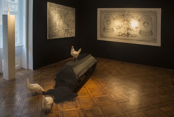 ''Dark Ages'' / exhibition view at Aeroplastics, Rue Blanche Str., 2015-2016 / works by Franz WEST, Eckart HAHN, Filip MARKIEWICZ