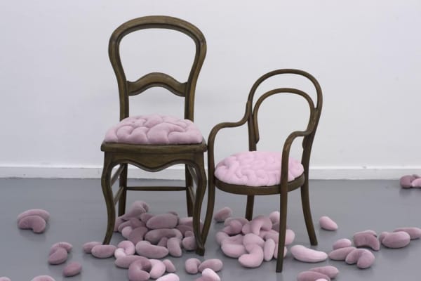 'Fireflies': exhibition view / Aeroplastics @ Rue Blanche Str., 2012. / Contamination textile rose by Elodie Antoine (2009)