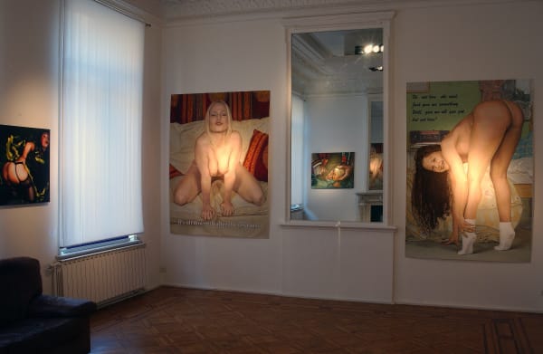 Playtime : exhibition view / Aeroplastics, Rue Blanche str., Brussels, 2005. Ph: Vincent Everarts / from left to right, works by David Nicholson and Jans Muskee