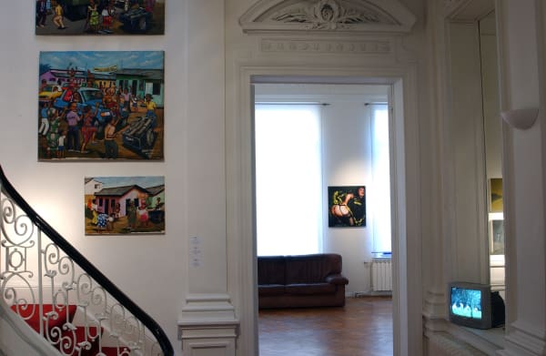 Playtime : exhibition view / Aeroplastics, Rue Blanche str., Brussels, 2005. Ph: Vincent Everarts / from left to right, works by Moke and David Nicholson