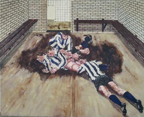 Ronald Ophuis, Voetballers 1, 1995, oil on canvas, 260 x 320 cm Courtesy of Dirk Vermeulen, de Praktyk, Amsterdam