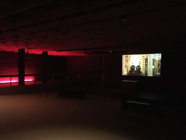 installation view with Carlos Aires' Sweet Dreams (Are Made of This) video Aeroplastics @ WASHINGTON186 / The Chapel, 2018