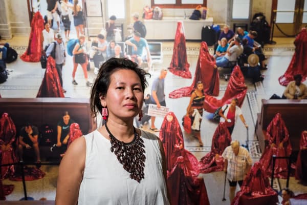 Anida Yoeu Ali at the Red Chador's Memorium, OzAsia, 2018 (Image by Daniel Purvis, courtesy of OzAsia)