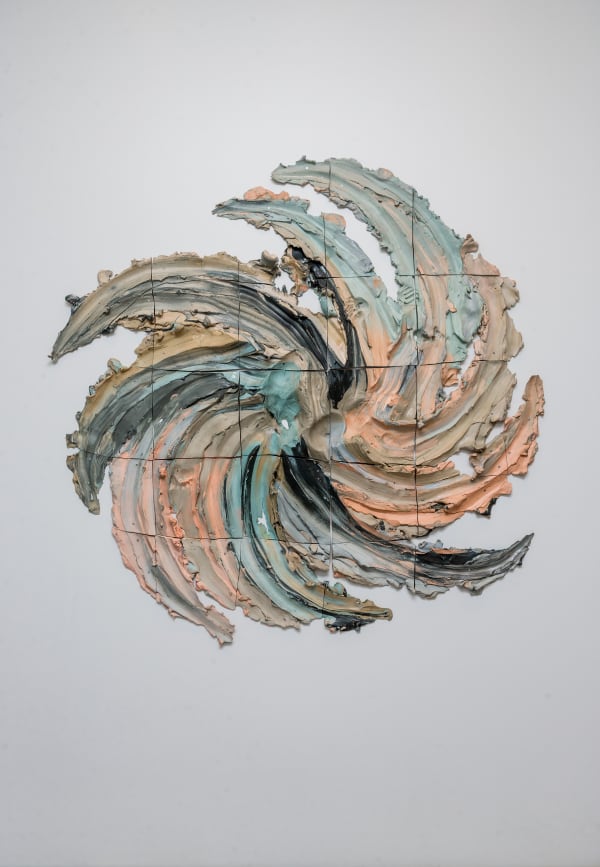 Brie Ruais [b. 1982] Spreading out from Center Turning Left, 135 lbs (Widening Gyre), 2018 Pigmented stoneware, transparent glaze, hardware 60 x 64 x 3 1/2 inches 152.5 x 162.5 x 9 cm (Inv# AB12154)