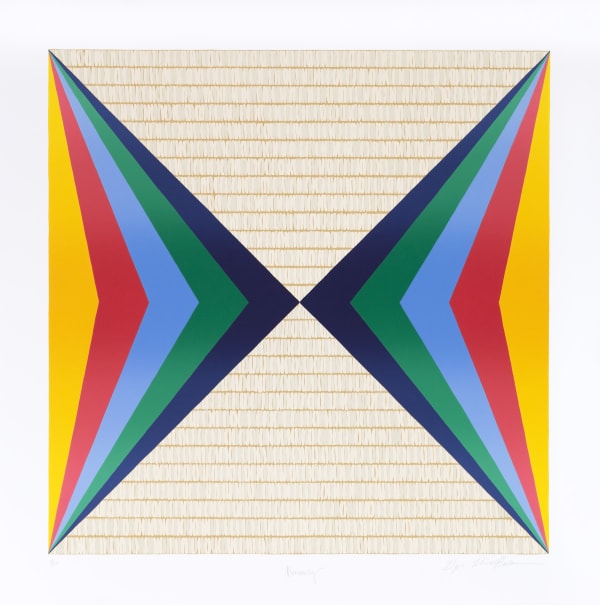 Dyani White Hawk (Sičhą́ǧu Lakóta, born 1976), Dreaming, 2023, ed. 20, eighteen-color lithograph on Somerset Satin white paper, printed by Judith Baumann, 30 1/4 x 30 inches, Crow’s Shadow Print Archive, CSP 22-108 (CSPI 2). Photo: Dale Peterson.