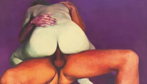 Joan Semmel, "Purple Passion," 1973, oil on canvas, 48 × 80". From “Second Erotic Series,” 1972–73.