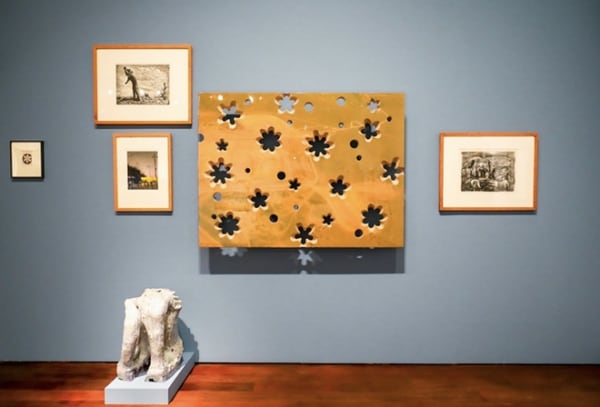 Donald Moffett's "Lot 082516 (excavation)," 2016, hangs on display in the McNay Art Museum during its 2022 exhibition "DONALD MOFFETT + NATURE CULT + THE McNAY."