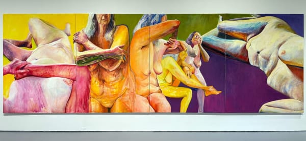 Installation view of Joan Semmel, "Skin in the Game" (2019), oil on canvas (photo Lisa Yin Zhang/Hyperallergic)