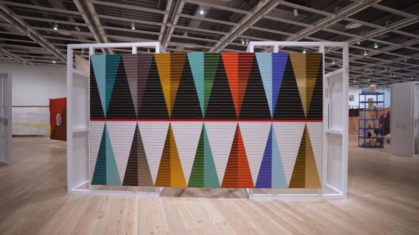 View of “Quiet as It’s Kept,” 2022, at the Whitney Museum of American Art, showing Dyani White Hawk, Wopila | Lineage, 2021. Photo Ron Amstutz