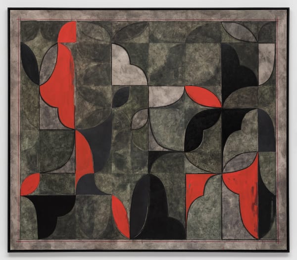 Kamrooz Aram, Iskandari, 2021–22, oil, oil crayon, wax pencil, and pencil on linen in artist’s frame, 171.1 x 196.5 cm. Courtesy the artist.