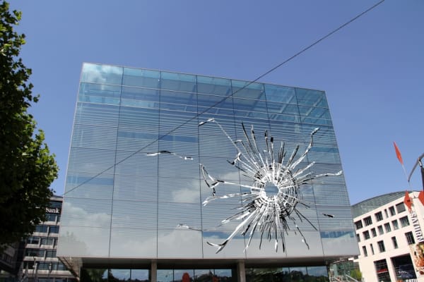 Regina Silveira, digital representation of "Stray Bullet" (KUBUS-Kunst Museum, Stuttgart, Germany), 2018/2019. Courtesy of Alexander Gray Associates