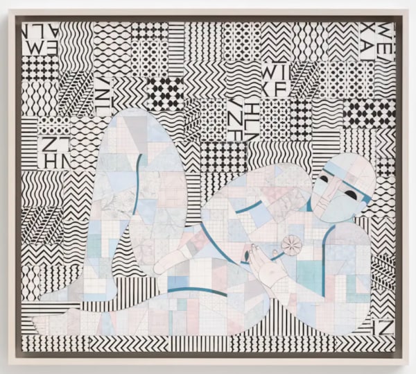 Ruby Sky Stiler, "Blue Nude," 2021. Acrylic paint, acrylic resin, paper, glue, and graphite on panel, 44 x 50 inches. Collection of Debbie and Mitchell Rechler, New York. Photo: JSP Art Photography.