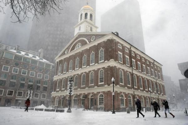 Faneuil Hall during a winter storm in 2017.
