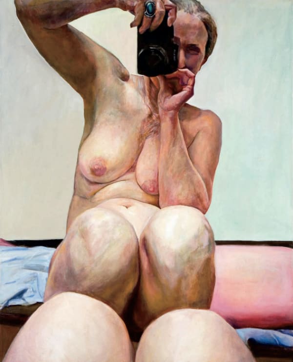 Joan Semmel, "Knees Together," 2003, oil on canvas, 60 x 48". From the series “With Camera,” 2001–2006.