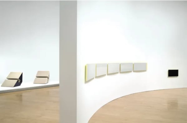 View of “Directions: Jennie C. Jones: Higher Resonance,” 2013. From left: "Bass Traps with False Tones A & B," 2013; "Score for Six Measures with Subtone," 2013.
