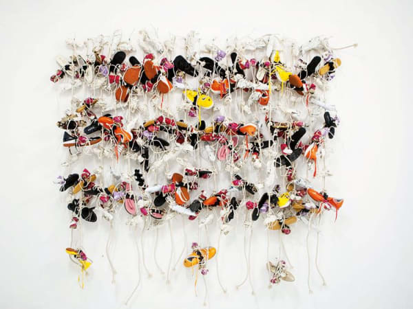 Hassan Sharif, "Shoes," 2016. Shoes, slippers, glue, paper, cotton rope and cardboard