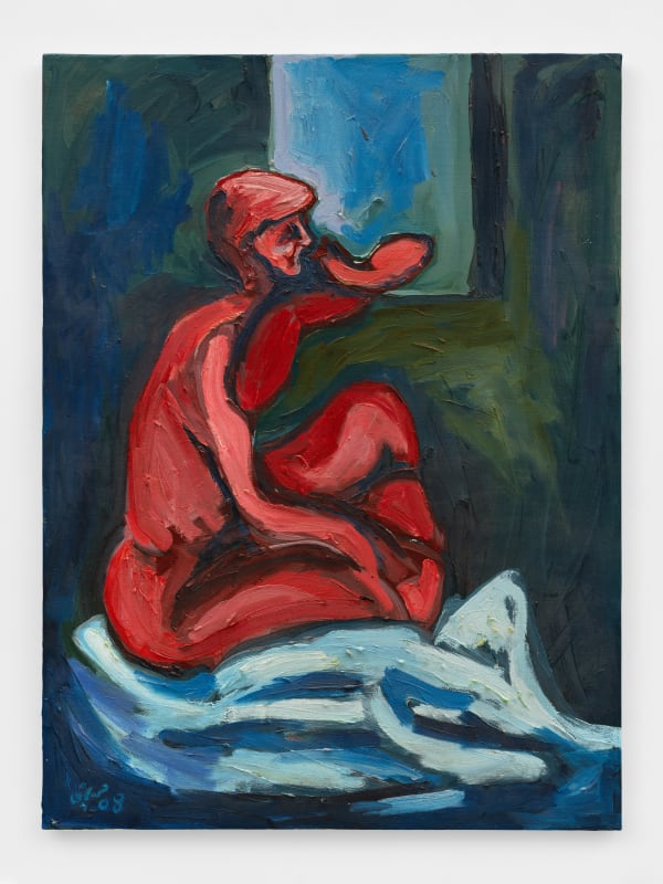 Hassan Sharif Boy Sitting on White Pillow, 2008 Oil on canvas 31 1/2 x 23 1/2 in (80 x 59.7 cm)