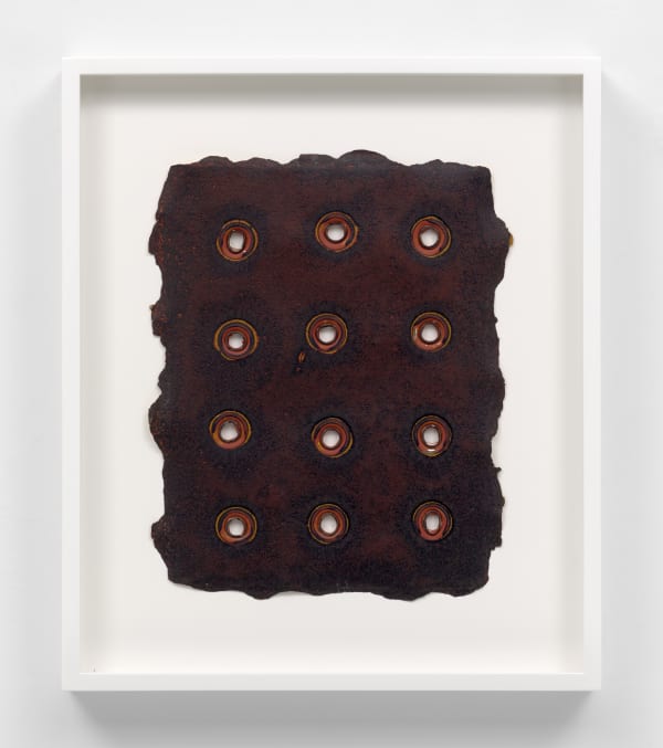 Rims (Dark Blue/Red), 2011 Monotype on grommeted Twinrocker paper 13 x 10 1/4 in (33 x 26 cm) 18 x 15 1/4 x 2 in framed (45.7 x 38.7 x 5.1 cm framed)