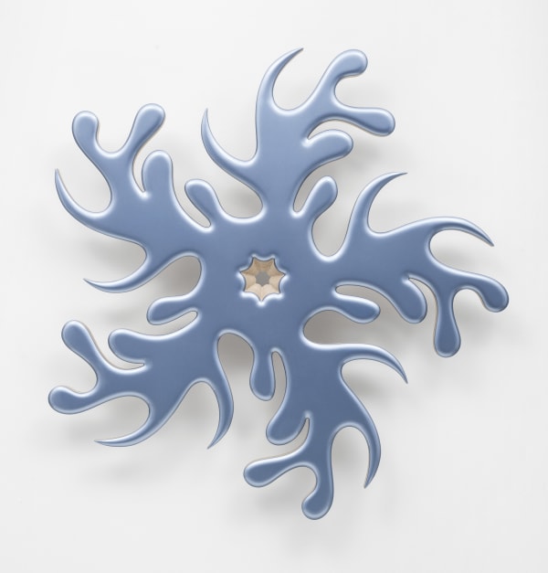 Lot 012022 (nature cult, blue), 2022 Urethane paint and UV clear coat over epoxy resin on wood panel, steel 47 1/4 x 48 1/4 x 6 in (120 x 122.6 x 15.2 cm)
