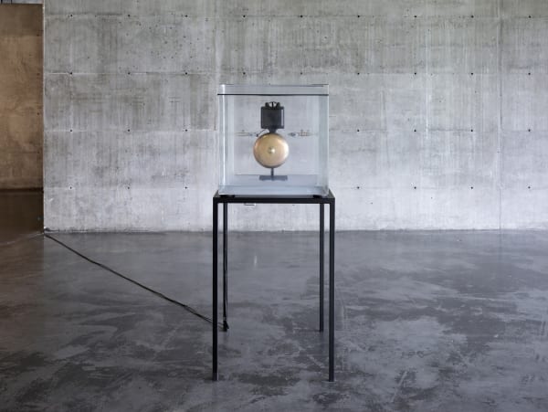 Zarouhie Abdalian As a demonstration, 2013 Acrylic vacuum chamber, electric bell, and steel 22 x 25 x 22 in (55.88 x 63.5 x 55.88 cm) Installation view MATRIX 249, 2013 Berkeley Art Museum and Pacific Film Archive