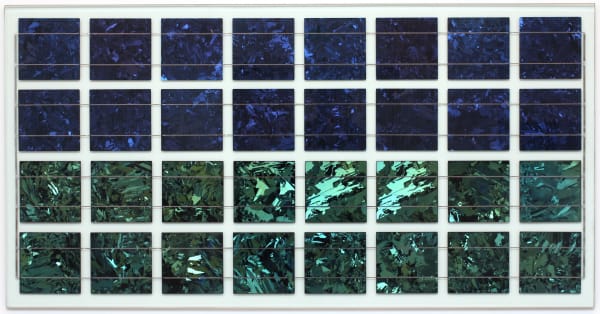 Keller/Kosmas (Aids-3d) Ideal Work (creative solution) Two Tone Landscape, 2010 Insulated safety glass, Caribbean Turquoise and Pacific Blue LOF polycrystalline solar cells 63 x 27.5 in 160.02 x 69.85 cm