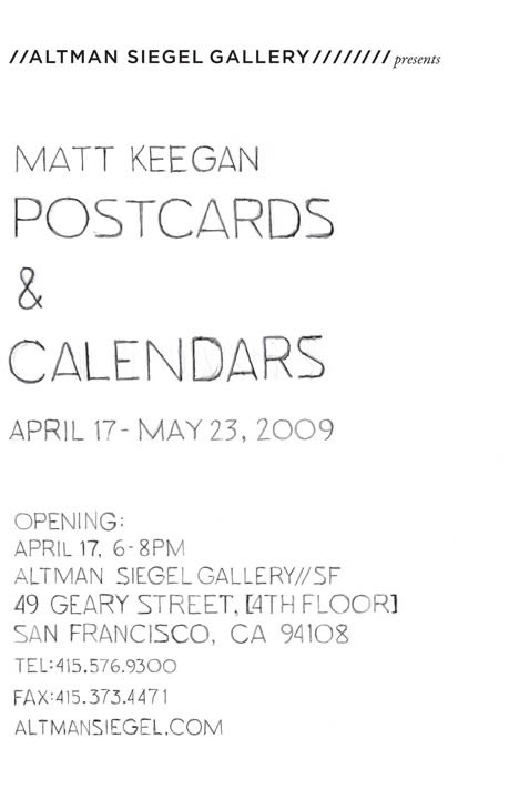 Matt Keegan Postcards & Calendars, 2009 Invitation