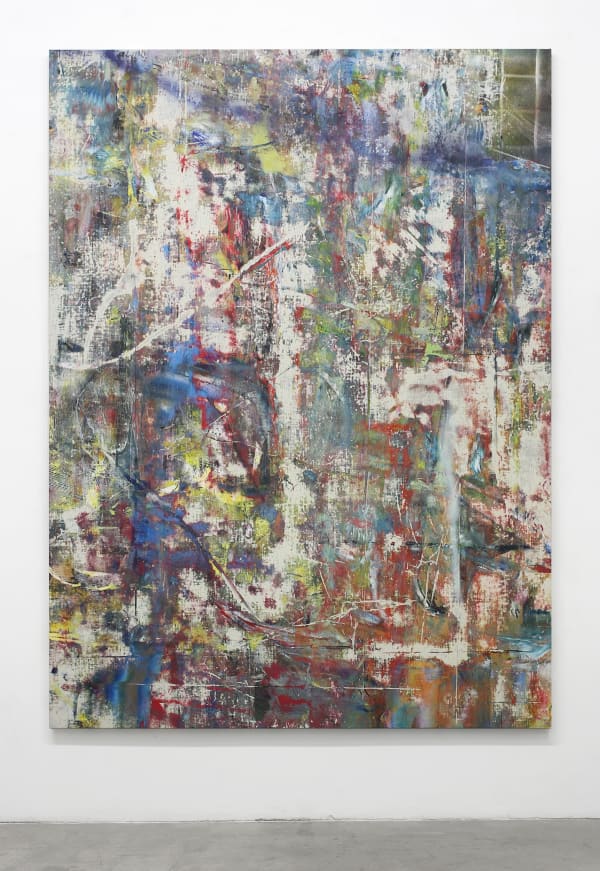 Liam Everett Untitled (Chaumuhani), 2015 Acrylic, enamel, alcohol, and salt on oil primed linen 77 x 57 in 195.6 x 144.8 cm