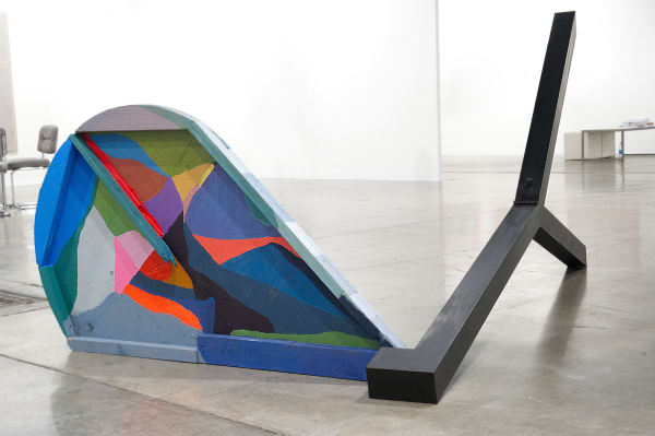 Shannon Ebner and Chris Johanson Contrapasso Greys (detail), 2013 Wood, hardware, and acrylic on found wood 45 1/2 x 93 1/4 x 62 in 115.6 x 236.9 x 157.5 cm