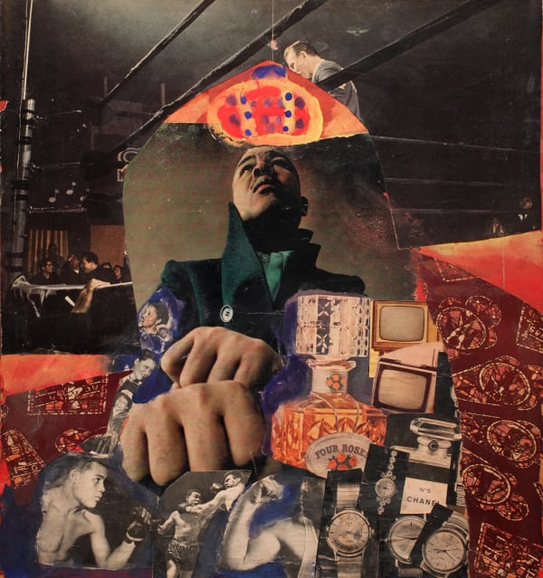 Fran Herndon The Gospel According to Joe, 1962 Collage on masonite 19 3/8 x 17 5/8 in 49.21 x 44.77 cm