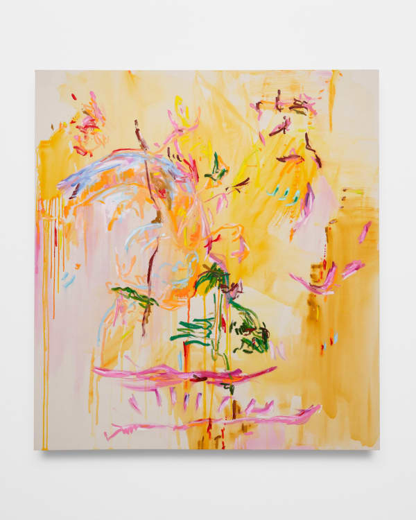 Hiba Kalache in our country of sulfur and copper a new will rises, 2022 Acrylic ink, oil and oil bar on canvas 65 x 56 in 165.1 x 142.2 cm