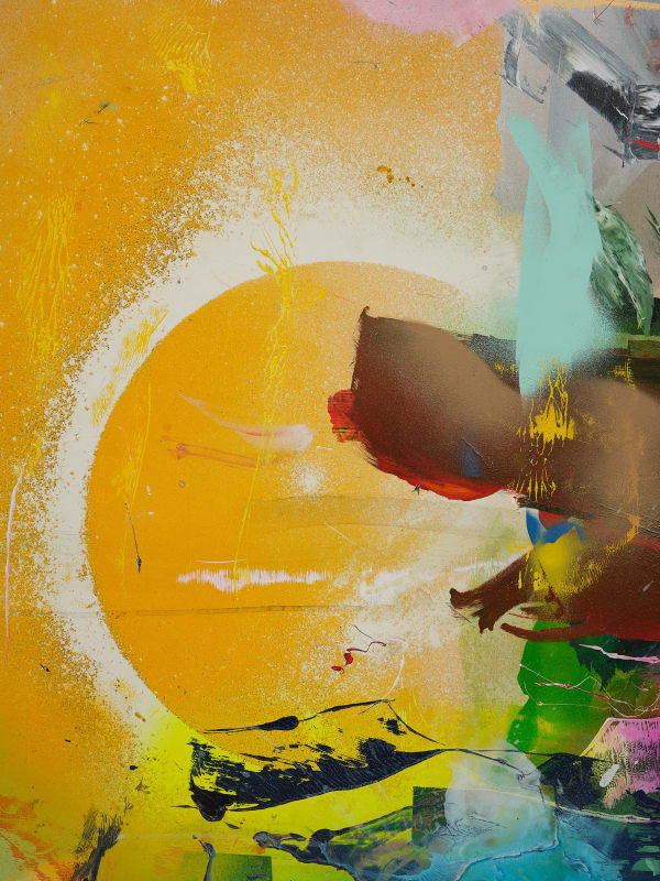 Liam Everett Untitled (and an orchard for a dome) (detail), 2023 Ink, oil, sand on vinyl 78 x 59 in 198.1 x 149.9 cm