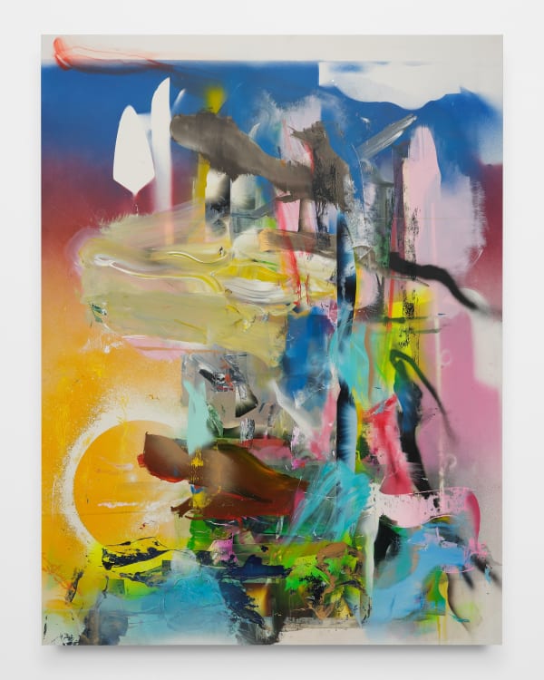 Liam Everett Untitled (and an orchard for a dome), 2023 Ink, oil, sand on vinyl 78 x 59 in 198.1 x 149.9 cm