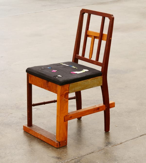 Chris Johanson, Johanna Jackson Chair 2, 2018 Wood, fabric, paint 85.1 x 50.8 x 42.5 cm 33 1/2 x 20 x 16 3/4 in
