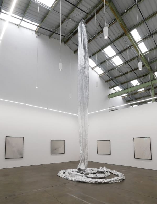 Trevor Paglen Orbital Reflector (Scale Model), 2018 Mylar, aluminum, solar panels and tape 1200 x 60 in 3048 x 152.4 cm