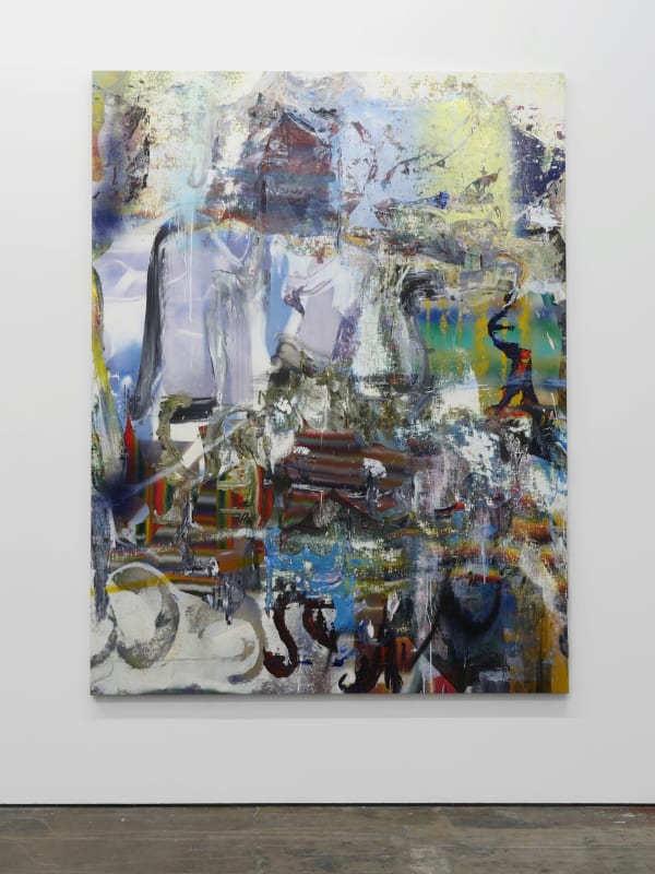 Liam Everett Untitled (Les Sylphides), 2017 Oil, acrylic, ink, alcohol, salt on linen 80 x 61 in 203.2 x 154.9 cm