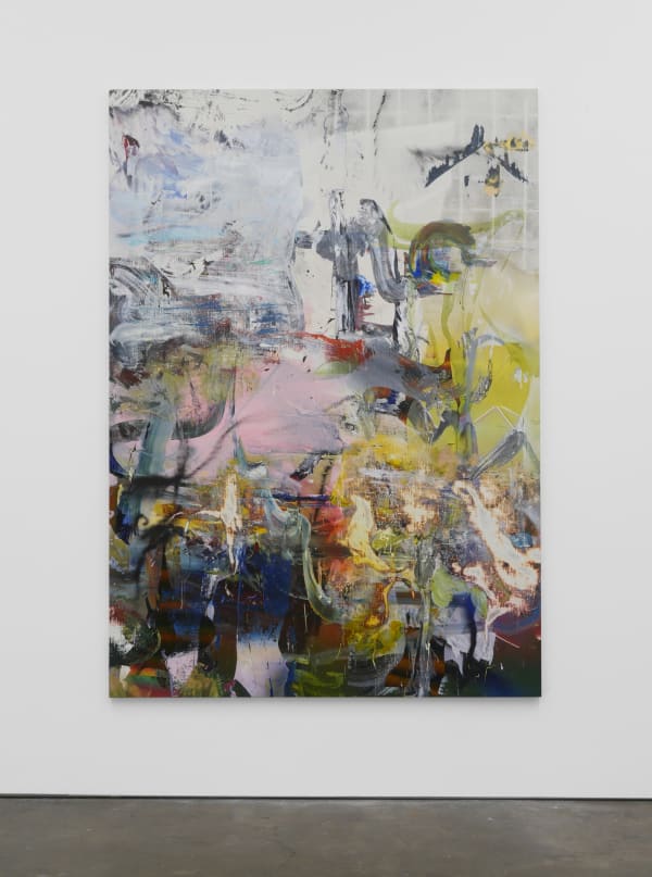 Liam Everett Untitled (me sugarplum please), 2017 Oil, acrylic, ink, alcohol, salt on linen 77 x 54 1/2 in 195.6 x 138.4 cm