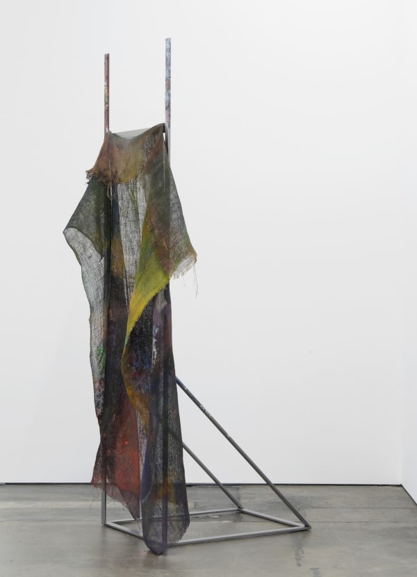 Liam Everett Untitled (Empusa), 2017 Steel, burlap, ink, alcohol, salt and enamel 103 x 28 x 36 in 261.6 x 71.1 x 91.4 cm