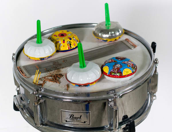 Dawn Kasper UH yes, UH no (detail), 2014/2017 Mackie active speaker, ipod shuffle, snare drum, stand, bells, incense 36 x 16 x 16 in 91.4 x 40.6 x 40.6 cm