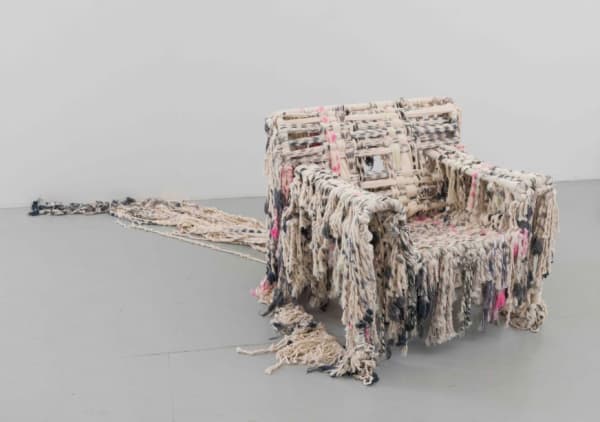 Lucy Dodd Lady Long Gone, 2016 Dye on cotton on metal chair frame 34 x 36 x 36 in 86.4 x 91.4 x 91.4 cm