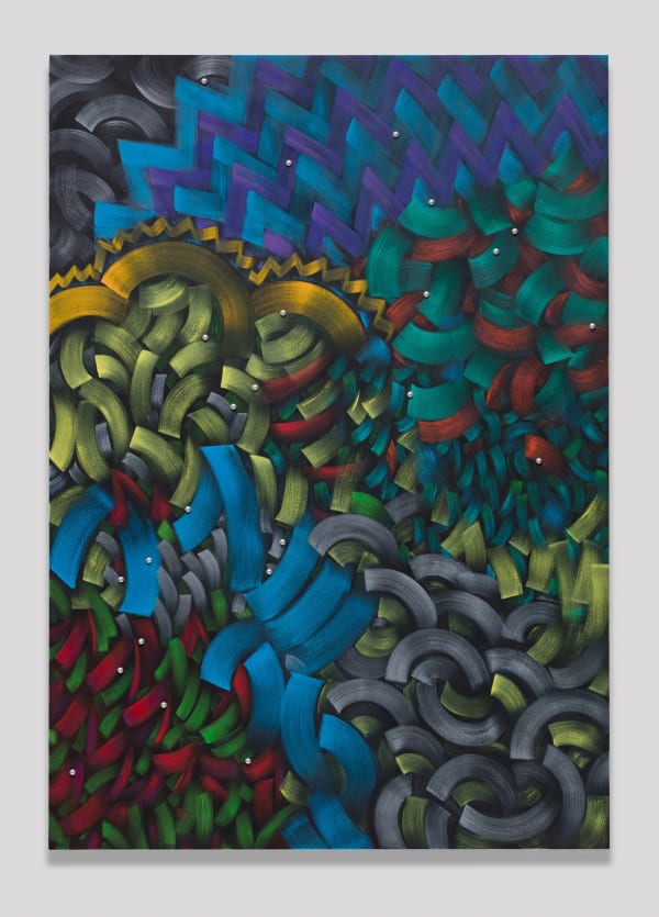 Alex Olson Ether, 2017 Oil and faux pearls on canvas 71 x 50 in 180.3 x 127 cm